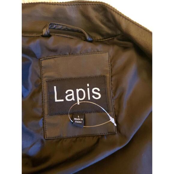 Lapis Size L Black Moto Women’s Jacket Zippered & Belted Vegan leather #C - Picture 9 of 11